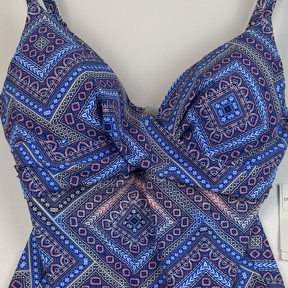 NWT Island Escape Blue Print Gemini Underwire Push-Up 1-Piece Swimsuit Size 12